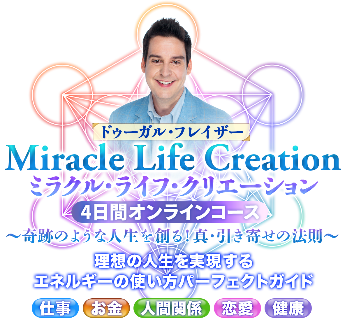 ミラクル・ライフ・クリエーション
4日間オンラインコース
 Miracle Life Creation
〜奇跡のような人生を創る！真・引き寄せの法則〜
